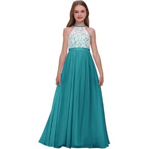 Inpown الشيفون الدانتيل زين وصيفة الشرف الصغيرة زهرة فتاة فستان لحفلات الزفاف ألف خط الرسن فساتين حفلات طويلة in Kuwait