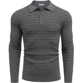 COOFANDY Mens Knit Polo Shirts Long Sleeve Casual Polo Sweaters Shirt Waffle Textured Collared Sweater in Kuwait