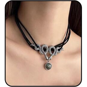 RLHRNDE Gothic Snake Necklace for Women Double Snake Play Gemstone Black Choker Vintage Crystal Pendant Halloween Christmas Jewelry Gift in Kuwait