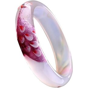 White Jade Bangle for Women Feng Shui Good Luck Bangle Bracelet Ice Jade Bangle Fashion Vintage Peacock Design Jade Stone Bracelet Christmas(Women Jade Bangle113, 60-61MM) in Kuwait