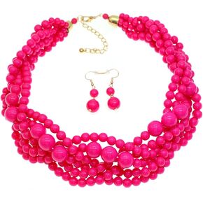 JNF Chunky Beaded Resin Necklace Large Beads Statement Necklaces Big Bead Choker Neck Costume Boho Summer Jewelry Accessories in Saudi Arabia