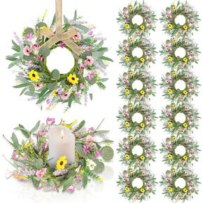 6 Pcs Mini Green Boxwood Candle Rings Wreaths Spring Summer Kitchen Cabinet Swags Wreath 3 Inch Wedding Rings Wreaths Pillar Candle Holder for Wedding Home Door Tabletop Decor in Kuwait