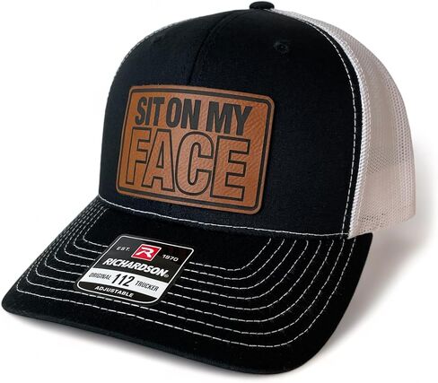 Sit on My Face hat Funny Daddy Joke Trucker hat, Laser Engraved Vegan Leather Patch, Richardson 112 Snapback in Saudi Arabia