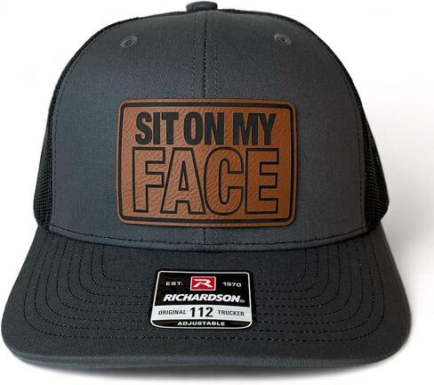 Sit on My Face hat Funny Daddy Joke Trucker hat, Laser Engraved Vegan Leather Patch, Richardson 112 Snapback in Saudi Arabia