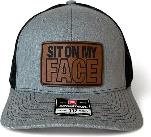Sit on My Face hat Funny Daddy Joke Trucker hat, Laser Engraved Vegan Leather Patch, Richardson 112 Snapback in Saudi Arabia