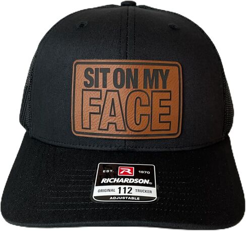 Sit on My Face hat Funny Daddy Joke Trucker hat, Laser Engraved Vegan Leather Patch, Richardson 112 Snapback in Saudi Arabia