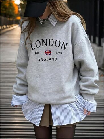 SOLY HUX Women's Crewneck Sweatshirt Letter Graphic Long Sleeve Tops Fall Preppy Clothes in Saudi Arabia