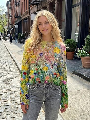 Women's Christmas Pullover Sweater Long Sleeve Oversized Printed Cute Crewneck Knitted Top 2026 Trendy Fashion in Saudi Arabia