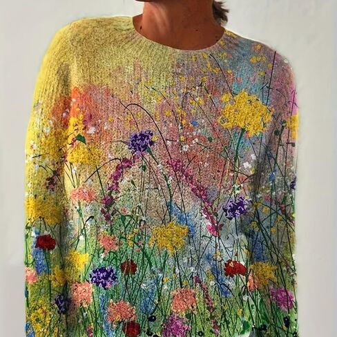 Women's Christmas Pullover Sweater Long Sleeve Oversized Printed Cute Crewneck Knitted Top 2026 Trendy Fashion in Saudi Arabia