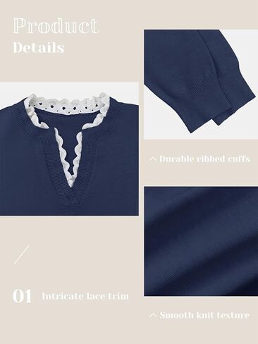 V Neck Sweaters for Women, Long Sleeve Lace Trim Knit Sweater Fall Casual Lightweight Pullover Top in Saudi Arabia