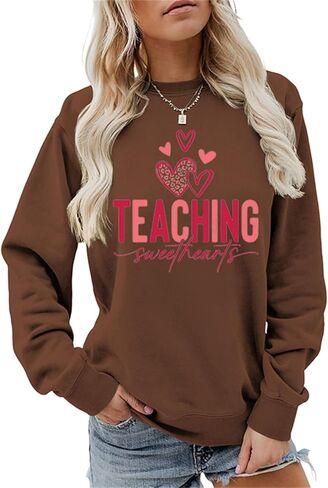 Valentines Sweatshirt for Women Teaching Sweethearts Pullover Teacher Long Sleeve Shirts Valentine's Day Tops in Saudi Arabia