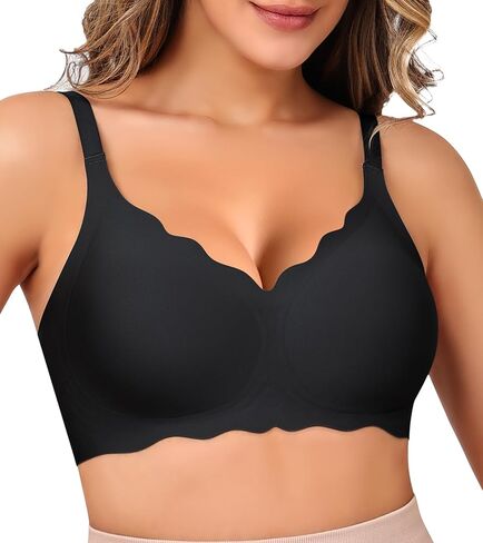 Wireless Bras for Women, Seamless Scalloped V-Neck Push Up Full Coverage Bra, Comfort Everyday Sport Bralette in Kuwait