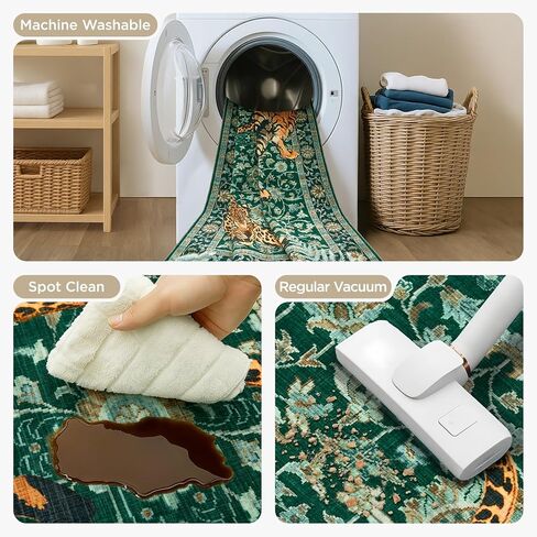 Joydeco Tiger Print قابل للغسل 8 × 10 سجاد لغرفة المعيشة، سجاد منطقة الفهد الأخضر بوهو لغرفة النوم الجمالية، سجادة أرضية كبيرة غير قابلة للانزلاق لغرفة الطعام والمكتب وغرفة اللعب والنوم in Kuwait