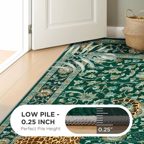 Joydeco Tiger Print قابل للغسل 8 × 10 سجاد لغرفة المعيشة، سجاد منطقة الفهد الأخضر بوهو لغرفة النوم الجمالية، سجادة أرضية كبيرة غير قابلة للانزلاق لغرفة الطعام والمكتب وغرفة اللعب والنوم in Kuwait