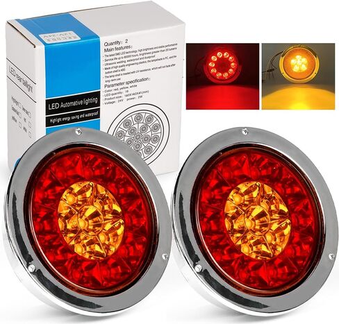 LIGBT 2PCS 4" Round LED Trailer Tail Lights 4Inch 16LED Red White with Rubber Grommet IP67 Waterproof Red Stop Brake Running Light White Reverse Backup Lights for Trucks Trailer RV in Kuwait
