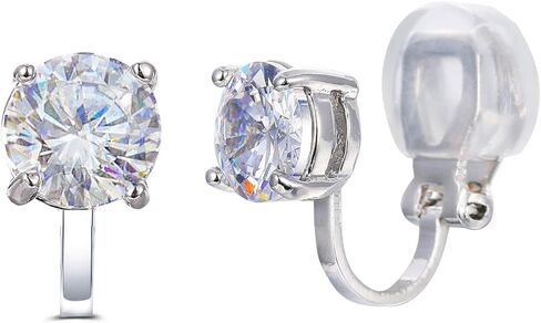 SELOVO Cubic Zirconia Blue 7mm Stone Clip On Earrings Stud Silver Tone in Saudi Arabia
