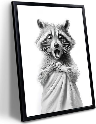 Framed Black and White Bathroom Wall Art, Cute Raccoon in a Bathrobe Canvas Prints, Funny Animal Wall Decor, Humor Picture Painting Bathroom Artwork Ready to Hang – 8x10in in Saudi Arabia