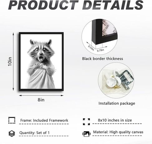 Framed Black and White Bathroom Wall Art, Cute Raccoon in a Bathrobe Canvas Prints, Funny Animal Wall Decor, Humor Picture Painting Bathroom Artwork Ready to Hang – 8x10in in Saudi Arabia