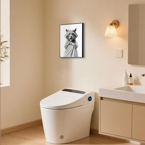 Framed Black and White Bathroom Wall Art, Cute Raccoon in a Bathrobe Canvas Prints, Funny Animal Wall Decor, Humor Picture Painting Bathroom Artwork Ready to Hang – 8x10in in Saudi Arabia