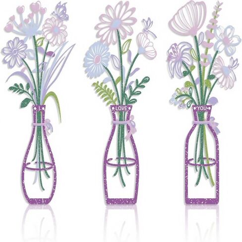 3 Pieces Metal Flowers Wall Arts I Love You Floral Bouquet Set with Vases, Rustic Farmhouse Boho Wall Decor for Living Room, Bedroom, Bathroom, Kitchen, Housewarming Gift (Black) in Saudi Arabia