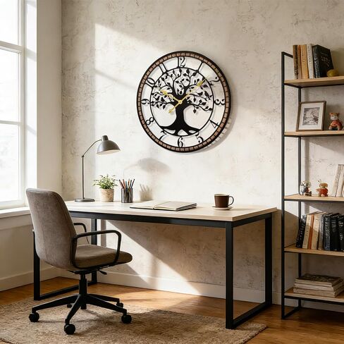 Large Wall Clock,14“ Tree of Life Metal & Wood Wall Clock with Bird Design,Decorative Non-Ticking Wall Clock for Living Room,Farmhouse Home Decor in Saudi Arabia
