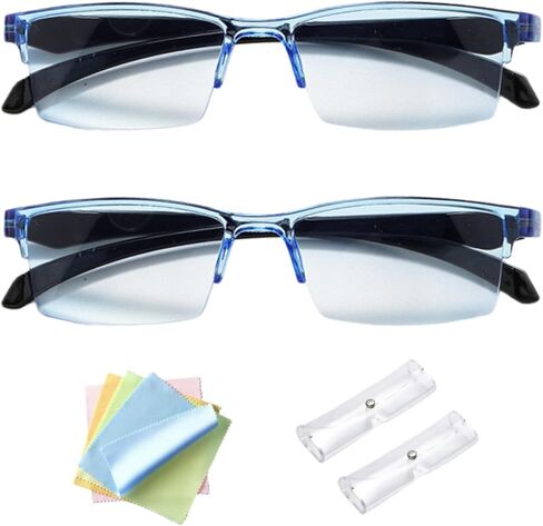 قطعتان من نظارات القراءة ذات التركيز التلقائي - نظارات ذكية ذاتية الضبط مضادة لقصر النظر الشيخوخي للضوء الأزرق، مساعدة الرؤية الذكية للرجال والنساء (أزرق) in Kuwait