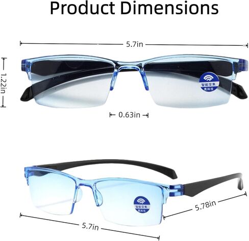 قطعتان من نظارات القراءة ذات التركيز التلقائي - نظارات ذكية ذاتية الضبط مضادة لقصر النظر الشيخوخي للضوء الأزرق، مساعدة الرؤية الذكية للرجال والنساء (أزرق) in Kuwait