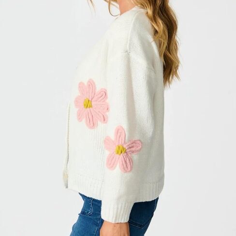 Womens Flower Knit Cardigans Long Sleeve Button-up Aesthetic 90s Knitted Fall Sweater Cardigans Tops in Saudi Arabia