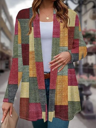 Women's Casual Plus Size Cardigans Color Block Soft Knit Cardigan Top Fall Fashion Outfits Clothes in Saudi Arabia