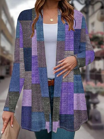 Women's Casual Plus Size Cardigans Color Block Soft Knit Cardigan Top Fall Fashion Outfits Clothes in Saudi Arabia