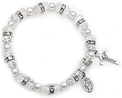 XAM Crystal Cross Bracelet Elastic Beads Stretch Rosary Bracelets Adjustable Minimalist Bracelet Women Jewelry in Saudi Arabia