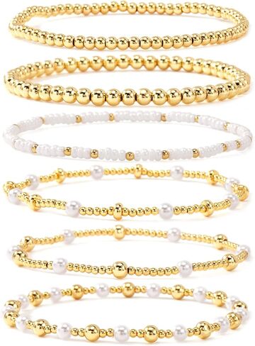 Gold Beaded Bracelet Stack for Women, Bohemian Cross Pearl Stackable Bracelets Fashion Holiday Accessories Jewelry Gift in Saudi Arabia
