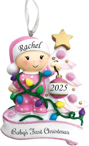 زينة عيد الميلاد الأولى للطفل لعام 2025 - شجرة تزيين الطفل الرضيع - تذكار شخصي للعطلة - زينة عيد الميلاد الأولى المخصصة للطفل والجدة - هدية منقوشة لعيد الميلاد الأول لحديثي الولادة in Kuwait
