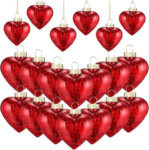 Potchen 12 Pcs Valentines Heart Mercury Glass Ornaments Burgundy Red Light Pink Dark Pink Heart Shaped Crystal Hanging Ornaments Bulk Mini Glass Hanging Decorations for Valentines Party Wedding Tree in Saudi Arabia