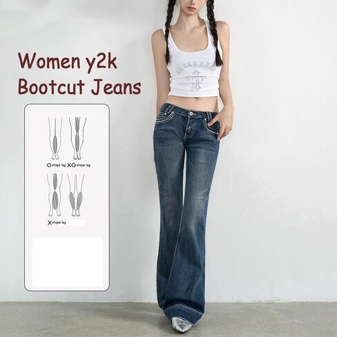 جينز نسائي منخفض الارتفاع متوهج راعية البقر Bootcut فضفاض من قماش الدنيم 90s جينز كلاسيكي ذو جرس سفلي مع جيوب in Kuwait