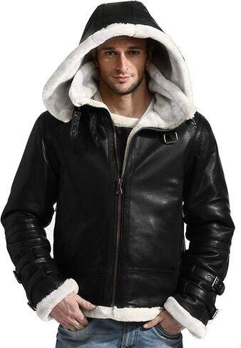 J'Jackin Men's RAF B3 Sheepskin Aviator Flight Leather Bomber Jacket Coat With Removable Hood for Men in Saudi Arabia