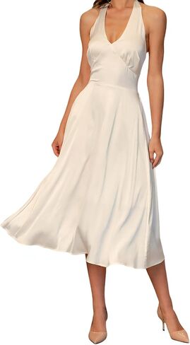 RIHOAS Satin Halter Maxi Dresses for Women Sleeveless Tie Backless Elegant Off Shoulder A Line Cocktail Long Silk Dress in Saudi Arabia
