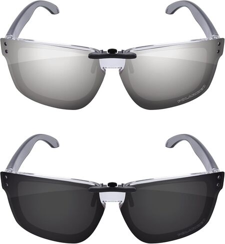 Firtox Unisex Polarized Clip-on Sunglasses Clips for Oakley Holbrook OX8156-54, Protect Your Eyes - Solid Black & Silver Titanium in Saudi Arabia