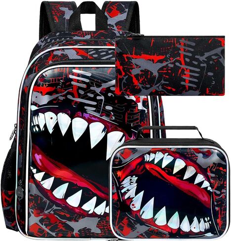 حقيبة ظهر على شكل ديناصور مقاس 16 بوصة للأولاد، 3 قطع حقيبة كتب مدرسية للأطفال لمرحلة ما قبل المدرسة الابتدائية وحقائب ظهر مدرسية مع صندوق غداء (أخضر) in Kuwait