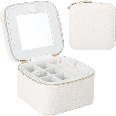 DesignSter Travel Jewelry Case for Woman, Small Travel Jewelry Box with Mirror,4.72×4.72×3.54 inches,Portable Design Travel Jewelry Organizer,Double Headed Zipper in Saudi Arabia