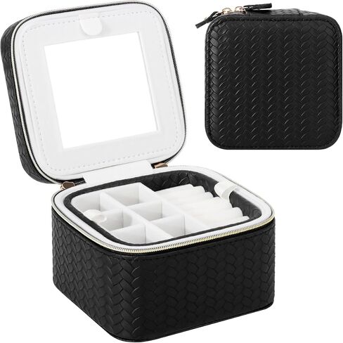DesignSter Travel Jewelry Case for Woman, Small Travel Jewelry Box with Mirror,4.72×4.72×3.54 inches,Portable Design Travel Jewelry Organizer,Double Headed Zipper in Kuwait