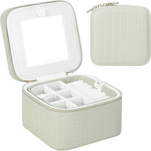 DesignSter Travel Jewelry Case for Woman, Small Travel Jewelry Box with Mirror,4.72×4.72×3.54 inches,Portable Design Travel Jewelry Organizer,Double Headed Zipper in Saudi Arabia