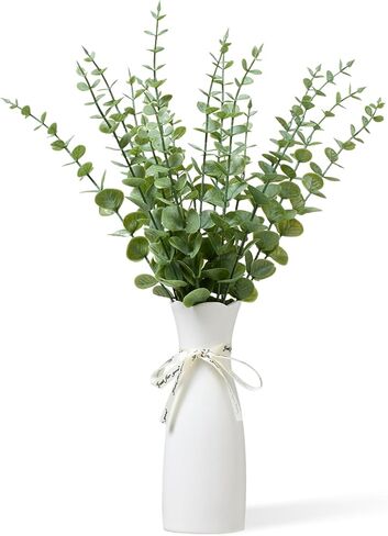Faux Plants Indoor - Artificial Eucalyptus Stems in White Vase, Small Fake Greenery for Farmhouse Home Decor, Bathroom, Office, Classroom & Kitchen (Sage Green) in Saudi Arabia