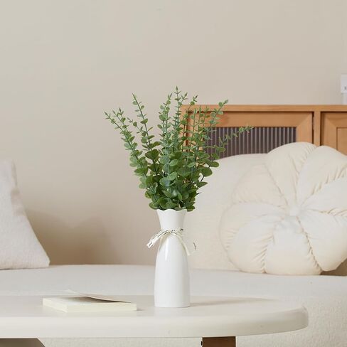 Faux Plants Indoor - Artificial Eucalyptus Stems in White Vase, Small Fake Greenery for Farmhouse Home Decor, Bathroom, Office, Classroom & Kitchen (Sage Green) in Saudi Arabia