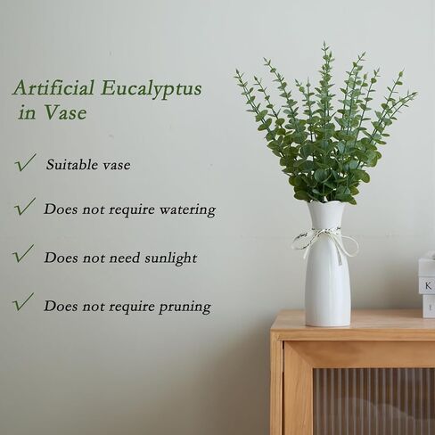 Faux Plants Indoor - Artificial Eucalyptus Stems in White Vase, Small Fake Greenery for Farmhouse Home Decor, Bathroom, Office, Classroom & Kitchen (Sage Green) in Saudi Arabia