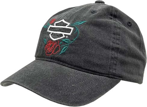 Harley-Davidson Women's Thicket B&S Roses Adjustable Curved Bill Dad Hat, Black in Saudi Arabia