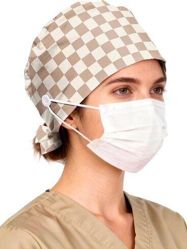 Plifal 100% Cotton Scrub Cap with Buttons - Surgical Cap with Sweatband for Women Nurse in Saudi Arabia