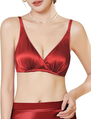 Real Mulberry Silk Bralette, Wireless Push-Up 19 Momme Silk Satin Bra with Adjustable Straps in Saudi Arabia