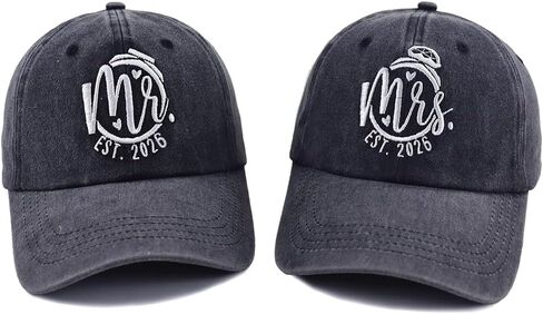 2PCS Matching Mr and Mrs EST 2025 Hats for Couple Gifts, Adjustable Cotton Vintage Embroidered Baseball Caps in Kuwait