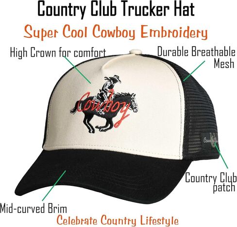EDTREK Country Club Trucker Hat Classic Cowboy Cowgirl Baseball Cap Vintage Western Style in Saudi Arabia